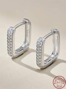 1 件聖誕禮物 S925 銀圓形方晶鋯石鑲嵌方形耳釘,時尚設計適合各種場合 - 100232 - 查看 1