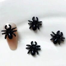 1包/6入組銀色樹脂蜘蛛美甲裝飾,適用於diy美甲