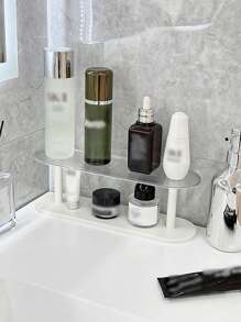 1个双层香水收纳架，适用于浴室，亚克力透明护肤品和化妆品收纳架，情人节礼物，房间装饰 - 米色 - 查看 11