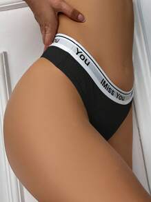 1 Stück Damen Tanga Slip für Yoga, sexy nahtloser Tanga Unterwäsche mit Sportlogo, bequem, leicht, schwarz