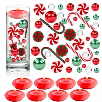 4118 Pcs Christmas Vase Filler Pearls Clear Water Gel Beads Vase Filler Pearls Floating Candles Centerpiece with 8 Floating Candles for Christmas Dinning Table Party Festival Decor (Fresh)