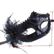 黑/白色繪製的帶貝殼威尼斯化妝舞會面具,羽毛細節,適用於派對表演 - 白色 - 查看 2