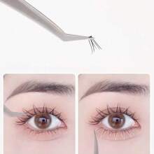 1pc/2pcs Bent Stainless Steel False Eyelash Applicator Makeup Tweezers - Silver - View 5
