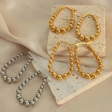 1pair Gold-toned Bead Decorated Earrings Suitable For Everyday Wear - Gold - View 8