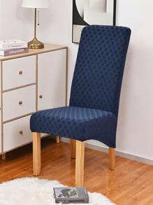 1pc High-elasticity Jacquard Decor Chair Slipcover, All-inclusive Dining Room Hotel Dustproof Removable Washable Chair Protector - Navy Blue - View 5