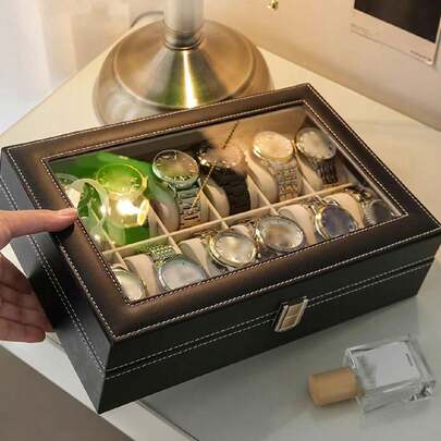 1pc Leather Watch Storage Box Watch Display Case Jewelry Organizer Valentine Day Sun Travel Cool Back To School