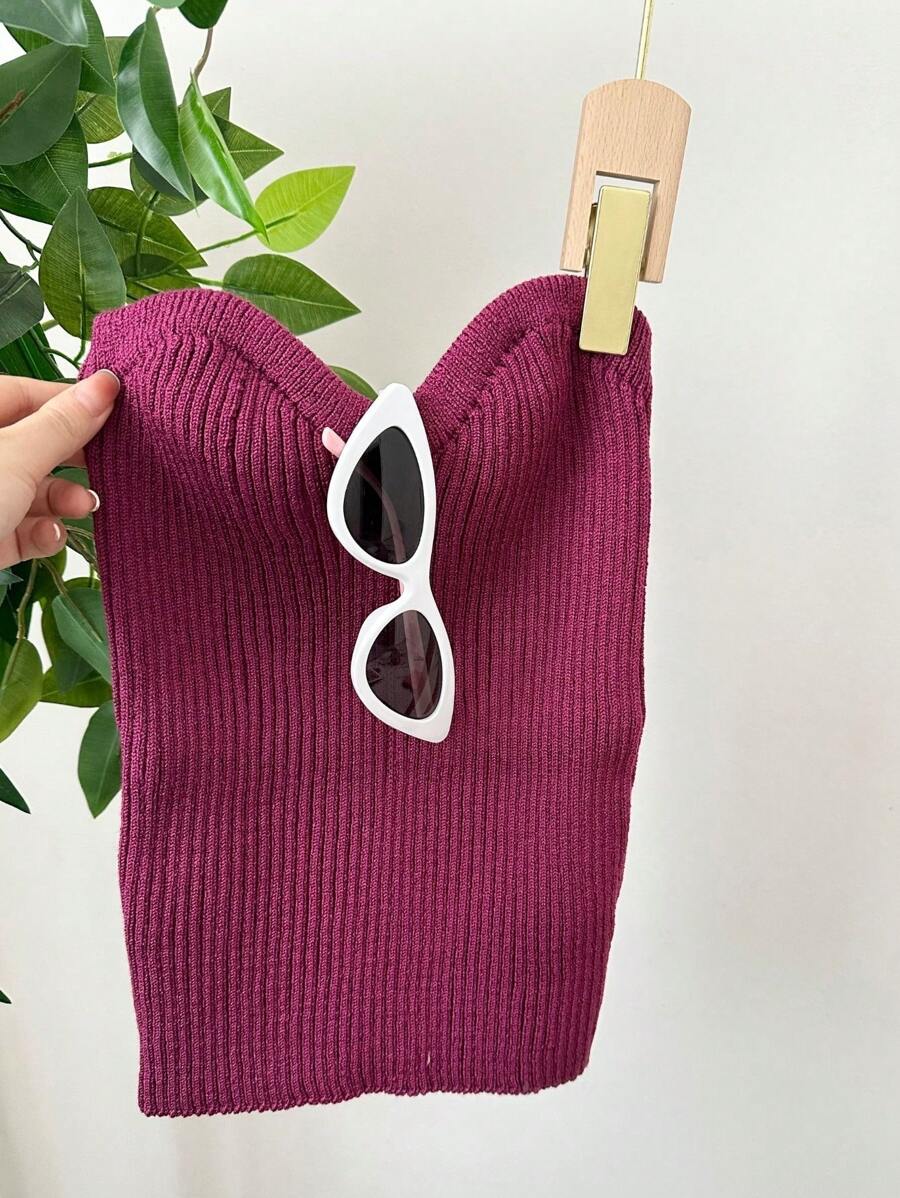 Women Knit Tops - Màu Đỏ Sâu - Xem 1