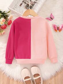 Kids' Long Sleeve Butterfly Print Color Block Casual Comfortable Sweatshirt - Pink - View 4