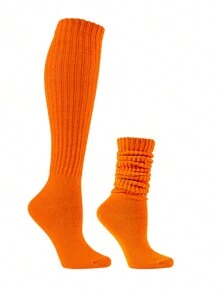 1雙女純色時尚泡泡襪,舒適透氣及膝高襪,歐美風格,休閒百搭