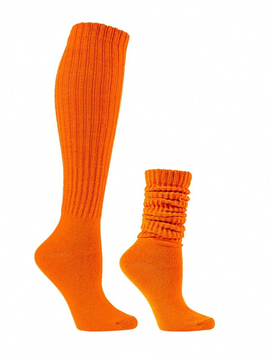 1雙女純色時尚泡泡襪,舒適透氣及膝高襪,歐美風格,休閒百搭