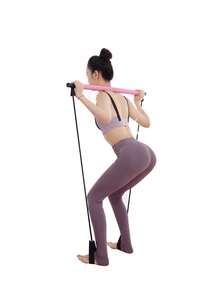 Pilates Stick Fitness Stick, Equipamiento De Yoga Para El Hogar, Cuerda De Tensión Multifuncional, Entrenador De Espalda, Cinturón De Estiramiento De Cuerda Elástica - Rosa - Ver 2