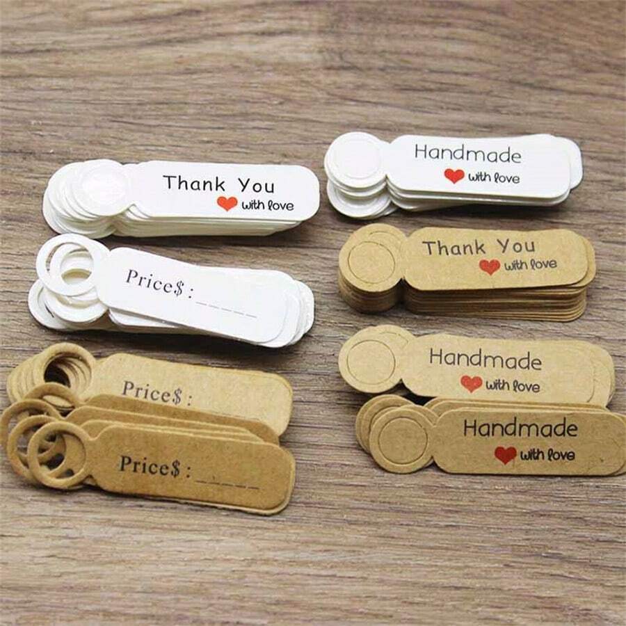 100 Piezas Etiquetas Pequeñas Blancas (5x1.3cm) Para Joyería Diy, Etiquetas De Precio, Marcapáginas, Tarjetas De Regalo - blancohecho a mano - Ver 1