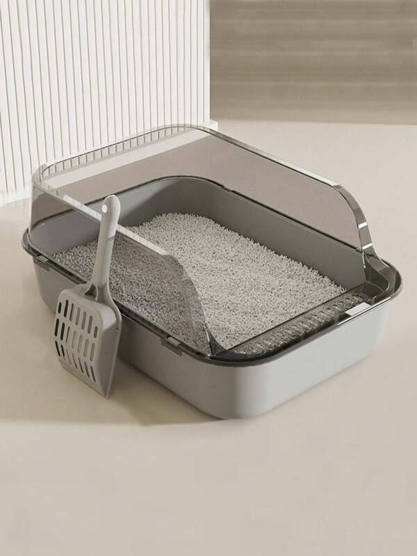 1pc High Sided Semienclosed Cat Litter Box With Cat Litter Scoop For Pets Cats SHEIN USA