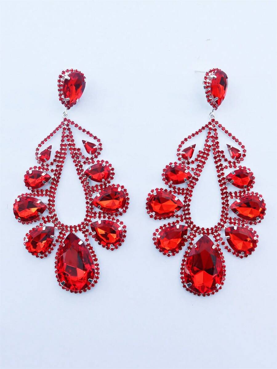 Aretes Con Forma De Gota De Agua Rojos - Rojo - Ver 1