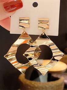 1pair European And American Style Exaggerated Asymmetrical Hollow Out Drop Earrings Suitable For Daily Wear - Yellow Gold - View 2