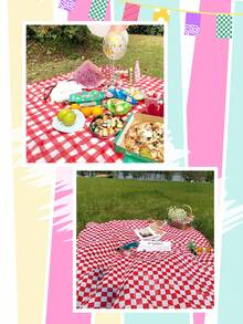 Red & White Checkered Tablecloth, Picnic Mat - Red - View 4