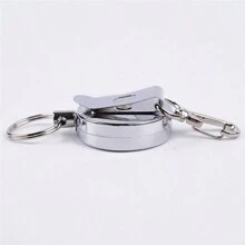 1pc 4cm Full Metal Snap Hook With Retractable Steel Wire Keychain, Anti-lost Outdoor Key Ring - Silver - View 5