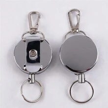 1pc 4cm Full Metal Snap Hook With Retractable Steel Wire Keychain, Anti-lost Outdoor Key Ring - Silver - View 4