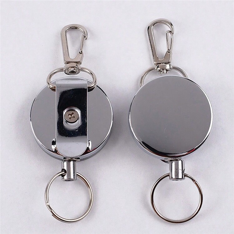1pc 4cm Full Metal Snap Hook With Retractable Steel Wire Keychain, Anti-lost Outdoor Key Ring - Silver - View 4
