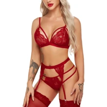 Baby Doll, Women's Lace Lingerie Set With Garter Belts, Bra And Panties, Bra And Thong, Nightwear Bodysuit, Sexy And Elegant Bodysuit/Erotic Women's Lingerie/Women's Lingerie/Baby Doll Women's Erotic/Baby Doll/Lingerie/ Baby Doll Woman Sexy Lace - 紅色 - 查看 3