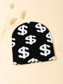 Street 1pc Women's Jacquard Pattern Fine Knit Hat With Y2k Style, Suitable For Autumn And Winter Outfits - Black and White - View 3