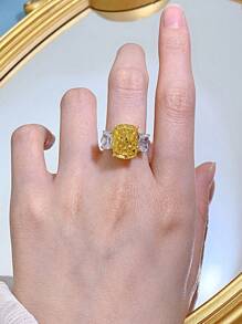 1只鉆石鑲嵌長方形戒指,女士s925純銀華麗高閃鑽戒指,適用於女孩訂婚/婚禮派對飾品 - 銀色 - 查看 4