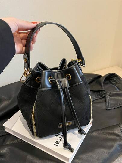 New Arrival Fall 2023 Classic Black Pu Leather Bucket Bag