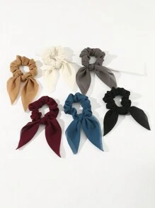 6pcs Ladies Hair Accessories Simple Solid Color Rabbit Ears Hair Ties Suitable For Daily Wear, Mouse Ears Scrunchies Hair Ties Ponytail Head Accessories Elastic Band - Multicolor - View 3