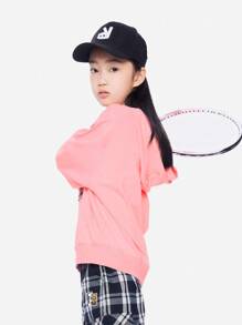 Annil 男女童秋季休閒寬鬆運動萬用連帽長袖毛衣粉色 - 粉色 - 查看 2