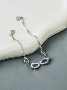 1pc Inlaid Shiny Octagon Link Chain Women's Gift Bracelet - Silver - View 4