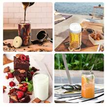 6pcs Glass Cups With Bamboo Lids And Glass Straws, 16oz Glasses Can Shaped Glass Cups, Clear And Cute Tumbler Cup, Ideal For Whiskey, Cocktail, Iced Coffee Gift- 2 Cleaning Brushes