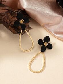 1 đôi Hấp dẫn & Đúng mốt & Linh hoạt Kim loại Được Sơn Hình học & Hoa Dangle Hoa tai - màu đen - Xem 4