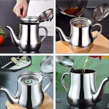 Stainless Steel Oil Pot Drip-free Oil Dispenser With Strainer And Handle - Silver - View 3