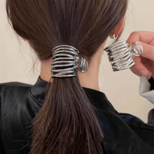1入簡約時尚幾何形金屬馬尾繩，鋅合金髮飾，時尚純色金屬髮爪，簡潔優雅髮爪適用於時尚女士和女孩的馬尾髮型