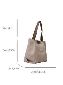 1pc Fashionable Color Block Casual Simple Lightweight Shoulder Tote Bag School Bag,Back To School Backpack,Large Capacity,Portable,Lightweight, Suitable For Teen Girls Women College Students, Perfect For Back To School,First Day Of School,College,Middle School, High School - Khaki - View 3