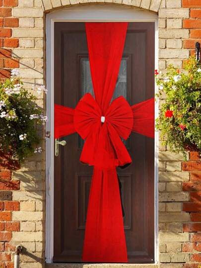Red Bow Double Layered Luxury & High-end Door Decoration, Special For Christmas, New Year And Halloween. Bow Size: Around 60*70cm. One Long Ribbon: 75*750cm, With 6 Pins For Easy Diy Operation. Suitable For Various Outdoor Activities Such As Halloween, Christmas, National Day, Independence Day, Etc.