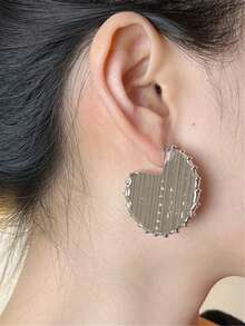 1pair European & American Exaggerated & Minimalist Design Hoop Earrings Suitable For Daily Wear - Silver - View 6