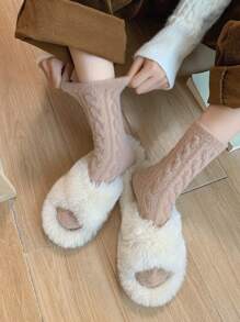 1雙女士厚實、柔軟、保暖的中筒襪,適用於秋冬家居地面 - 咖啡棕 - 查看 5