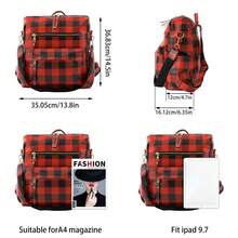 背包皮夾女用 Pu 人造皮革水牛格紋格子手提包手提包功能性駝色皮革旅行單肩包