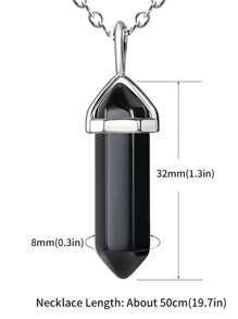 1pc Natural Stone Hexagonal Column Pendant Necklace For Yoga Anxiety Relief, Made With Crystal, Rose Quartz, Fluorite, Blue Sandstone, Dowsing Pendulum Pendant, Chakra Necklaces, Fashion Jewellery - Multicolor - View 6