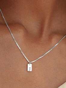 1Pc 26 chữ cái A-Z Vòng cổ mặt dây chuyền thẻ chữ cái đầu cá nhân hóa cho phụ nữ Quà tặng trang sức hợp thời trang - Bạc - Xem 9