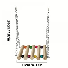 1 pièce Perchoir en bois durable pour perroquet avec balançoire, jouet avec perles colorées, clochettes, chaîne métallique et attache, accessoires de cage à oiseaux pour cacatoès et perroquets, combinaison de couleurs aléatoires