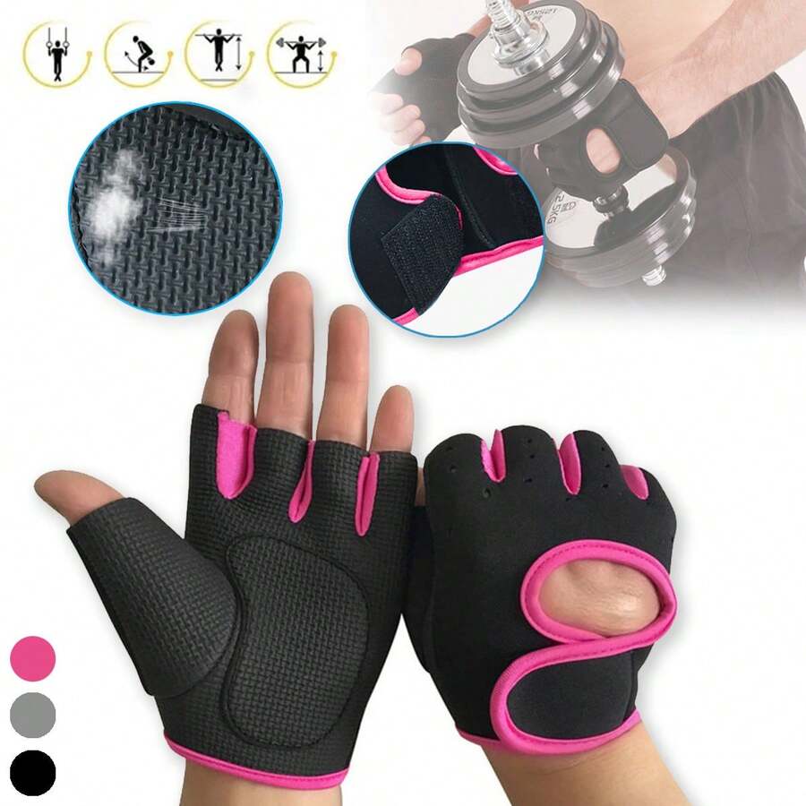 Guantes Gym Tacticos Pesas Gimnasio Mujer Hombre Miñequera - Rosa - Ver 1