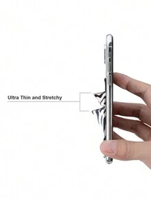 1pc Double-layer Lycra Phone Card Holder, Multifunctional Credit Card & Coin Organizer Case, Self-adhesive Leopard Print Phone Card Sticker - Black and White - View 5