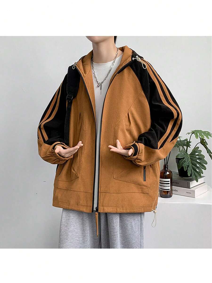 Chaqueta De Hombre Para Exteriores, Cazadora Retro Estilo Holgado - Café integral - Ver 1