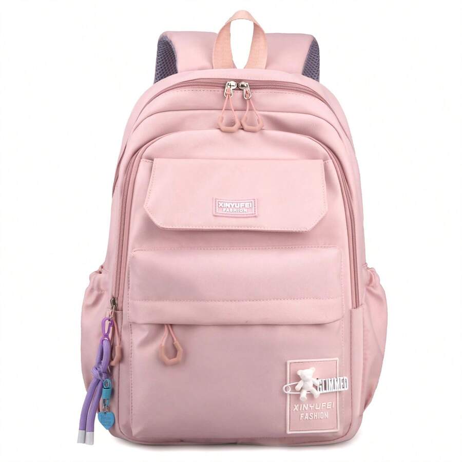 Large Size School Backpack For Girls And Boys, College Travel Bag, Commuting Shoulder Bag - Pink - View 1