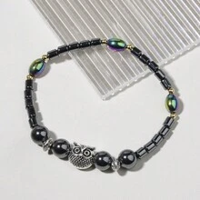 1入組時尚復古合金獅子動物銅隔片&火山石手環,中性,生日禮物,完美適用於日常穿著