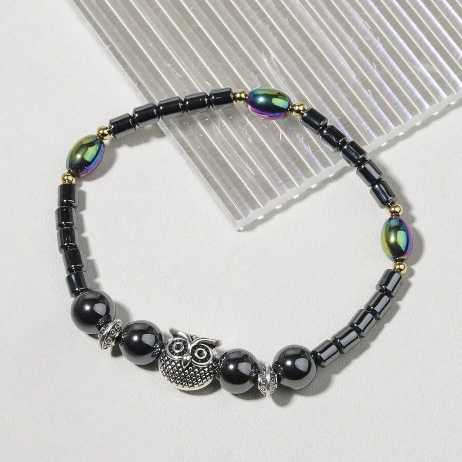 1入組時尚復古合金獅子動物銅隔片&火山石手環,中性,生日禮物,完美適用於日常穿著