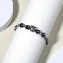 1入組時尚復古合金獅子動物銅隔片&火山石手環,中性,生日禮物,完美適用於日常穿著