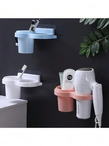 1 件吹風機支架壁掛式免鑽孔浴室收納架附吹風機掛鉤